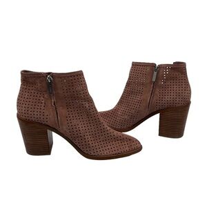 1 State Tan La Rocka Perforated Block Heel Ankle Booties Size 10 Women's